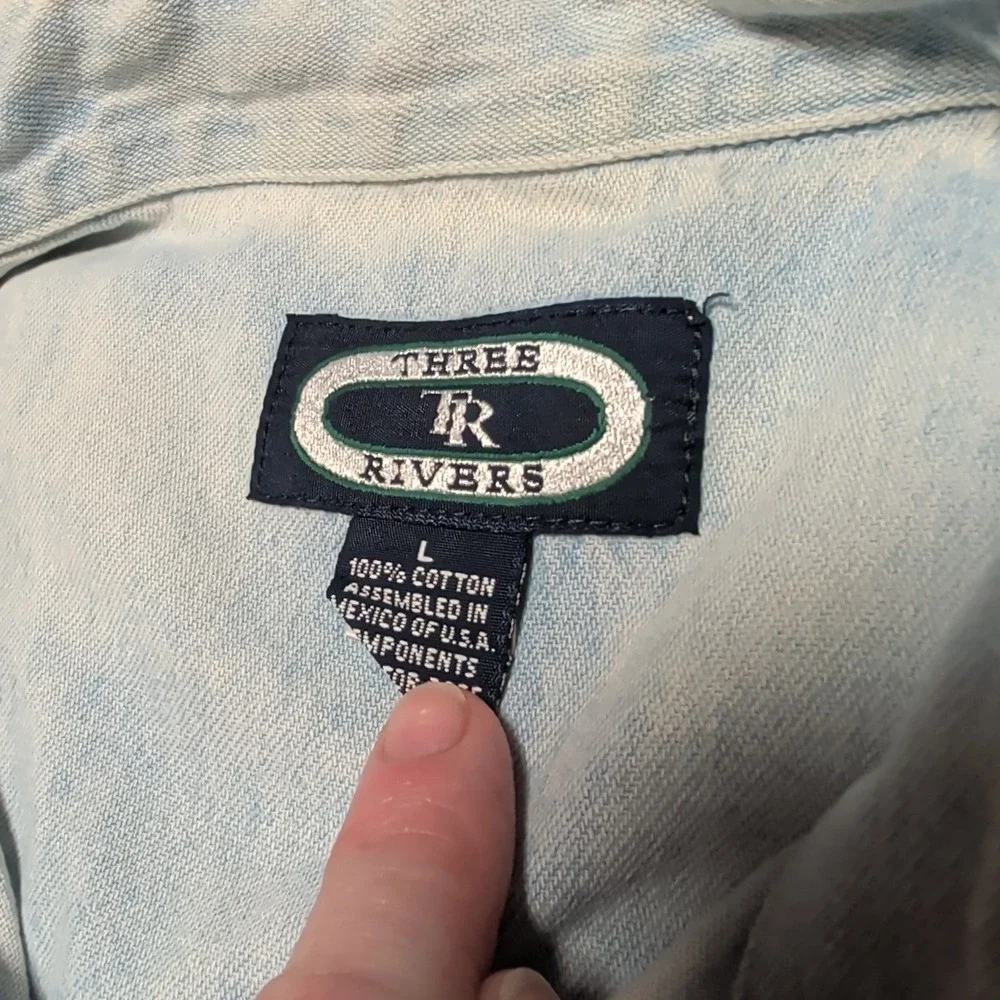 Vintage Three Rivers Grafton Grizzlies Denim Shirt Light Wash Mens L Oversized - Picture 4 of 7